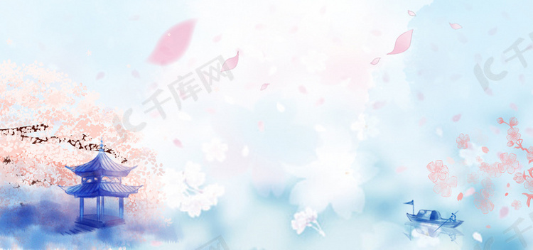 动漫樱花节渲染中国风蓝色banner