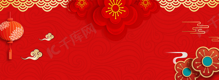 中国风花朵灯笼祥云banner海报