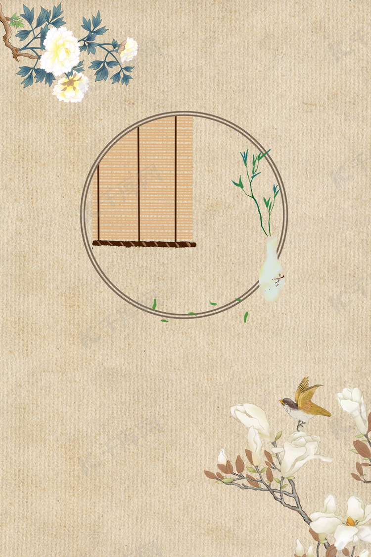 古典中国风工笔画复古花鸟花瓶卷