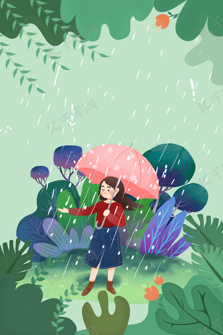 绿色清明节下雨背景