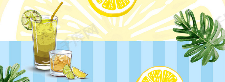 夏日缤纷手绘柠檬背景