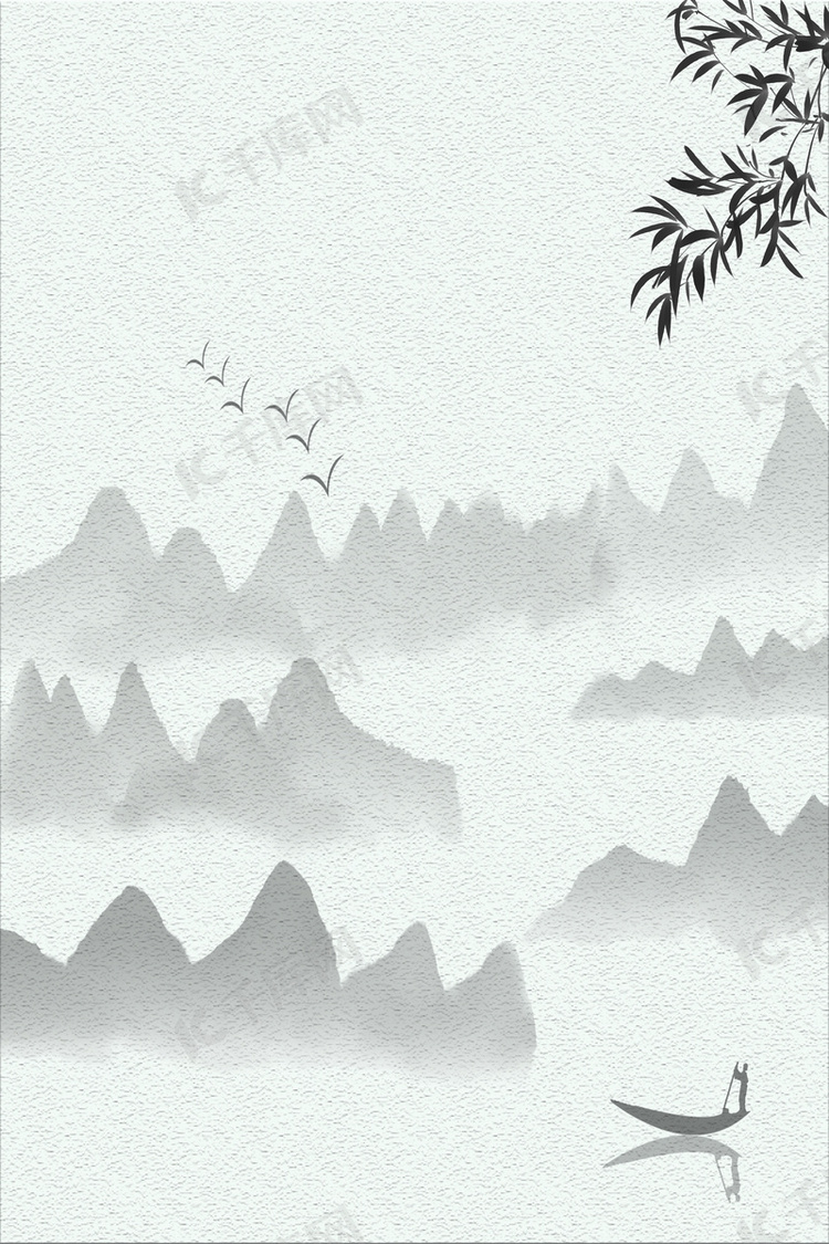 古典中国风水墨山水画海报