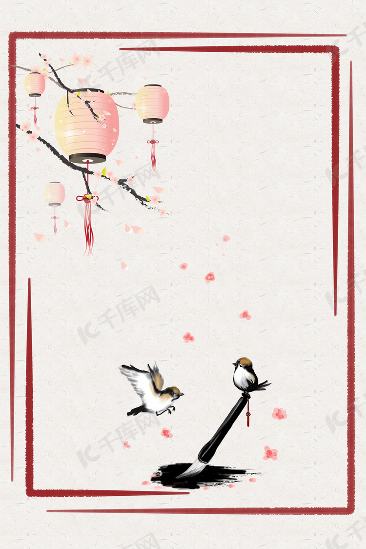 中国风春季花鸟工笔画背景图