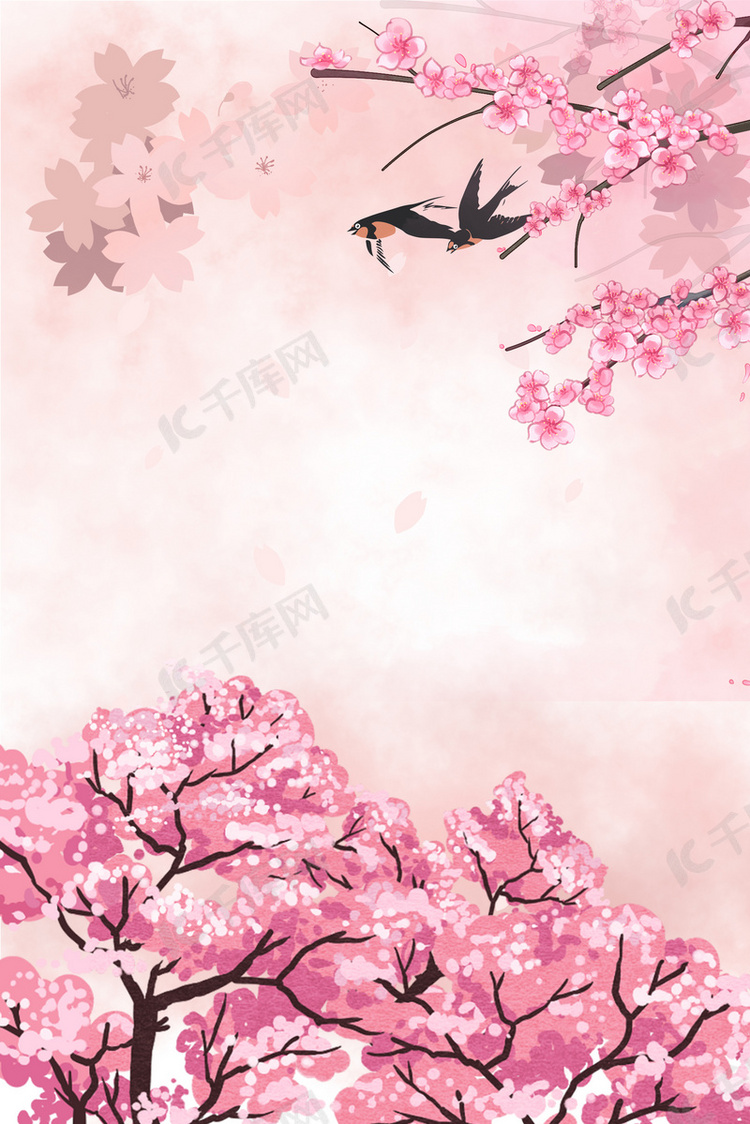 粉色唯美桃花春季春暖花开海报