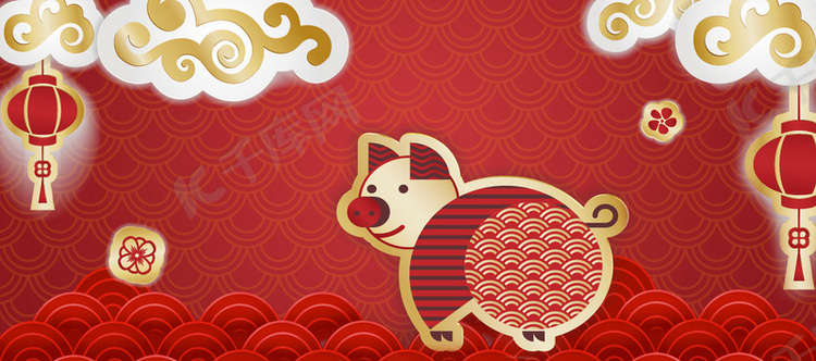 猪年2019跨年新年快乐Banner背景