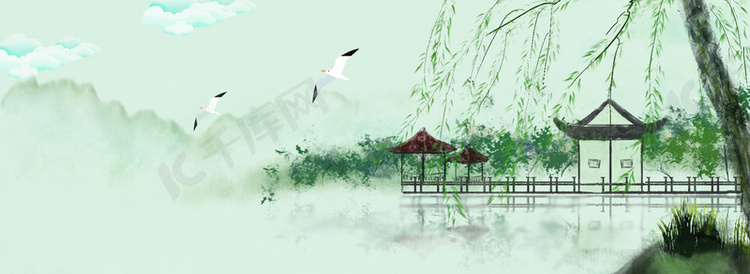 苏州江南园林旅游海报背景模板