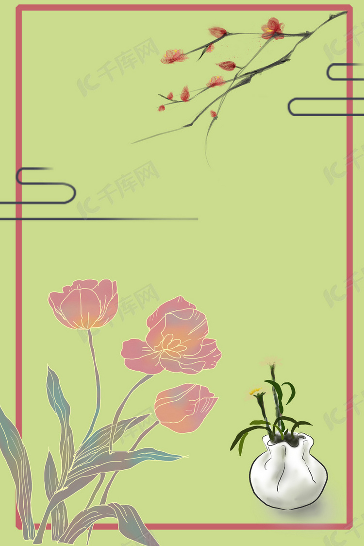 工笔画花卉植物海报背景图