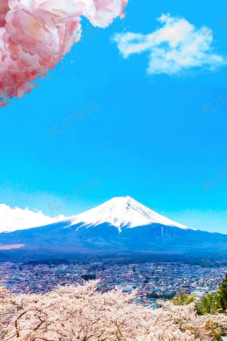 日本东京富士山樱花旅游背景