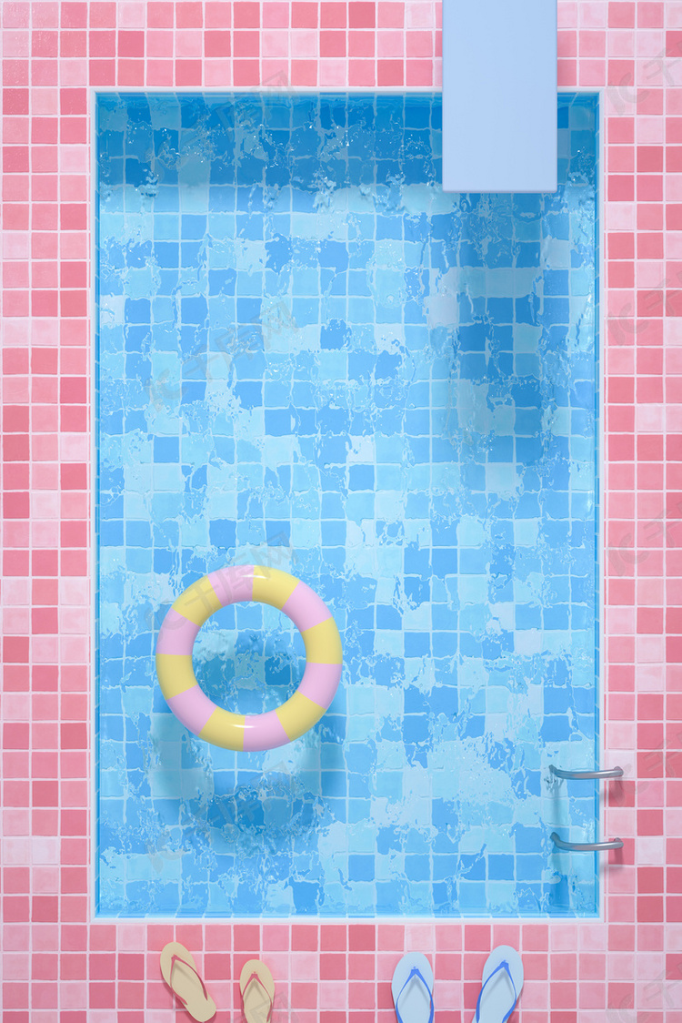 夏日清凉泳池C4D少女风广告背景