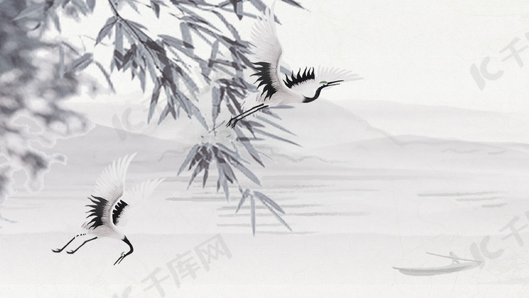 古风传统竹子白鹤