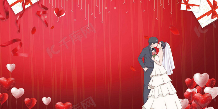 红色喜庆花卉婚礼场景卡片背景素