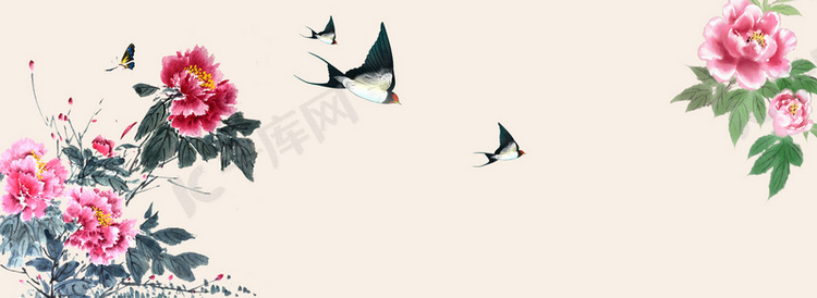 中国风水墨牡丹服装海报背景