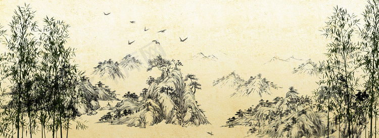 竹林飞鸟中国画背景