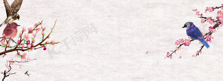 中国风水墨宣纸山水鸟背景图