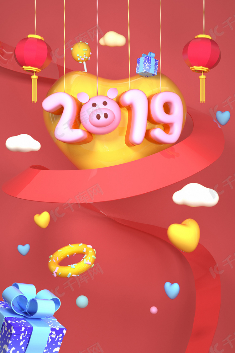 2019猪年C4D海报