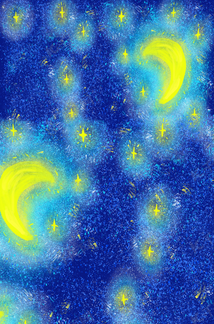 仲夏夜夏季清新手绘梵高星空插画广告背景