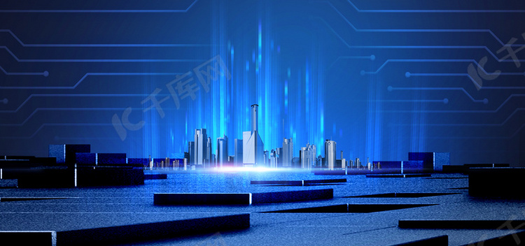 蓝色科技感城市光束背景
