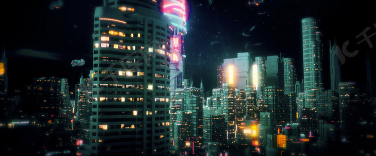 C4D未来城市夜晚背景