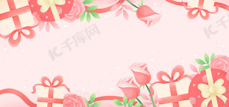 浪漫礼盒玫瑰粉黄绿色情人节背景