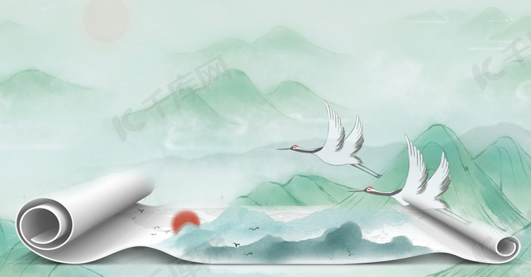 中国风卷轴古典水墨清明节背景