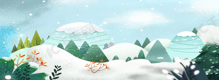 卡通下雪天的森林