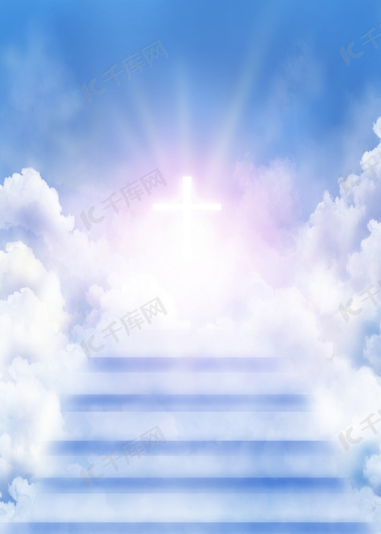 heaven background蓝色通往天堂楼梯背景图片免费下载-千库网