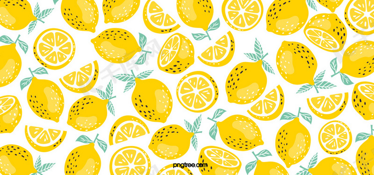 黄色手绘夏日水果柠檬图横幅背景