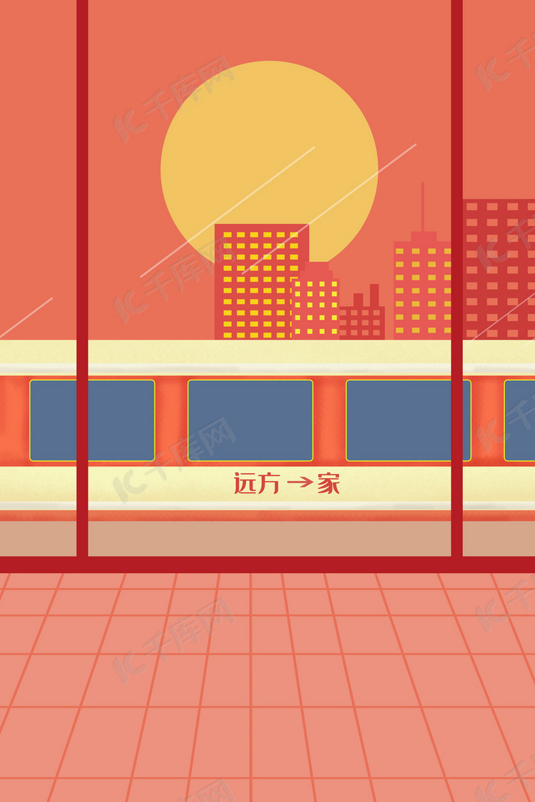 红色春节过年回家高铁背景图