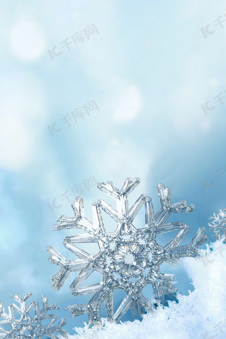 立冬青色竖版雪花合成层次质感背