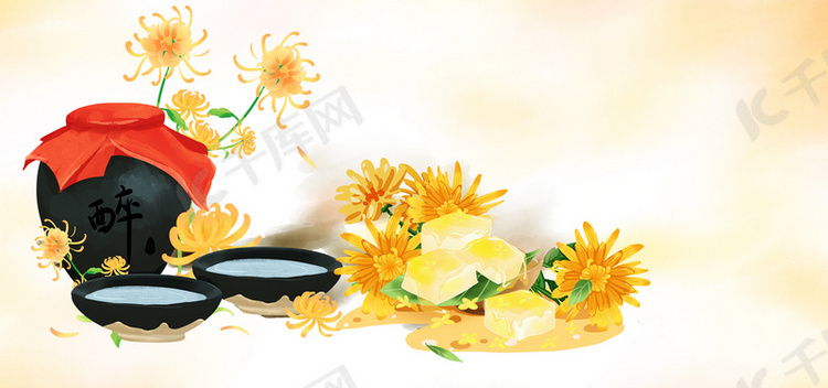 重阳节美食背景banner