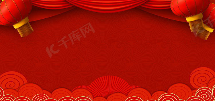 红色中国风开门红背景banner