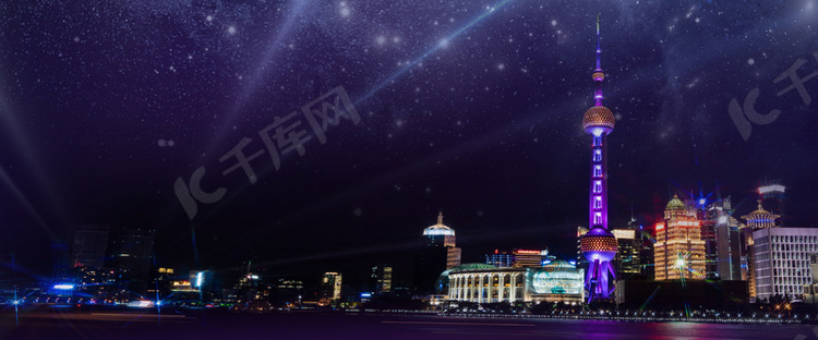 上海城市夜景创意背景合成