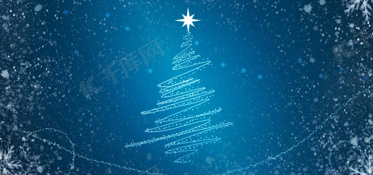 蓝色浪漫雪花圣诞树圣诞节背景