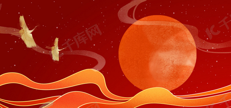 红色中国风仙鹤背景