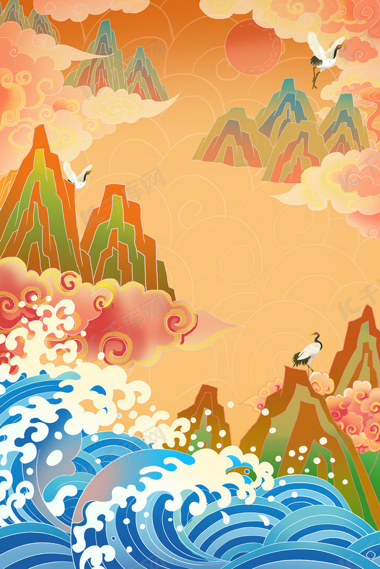 中国风仙鹤云朵背景图