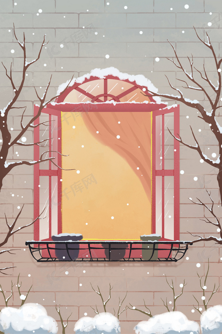 冬天立冬下雪窗户背景图
