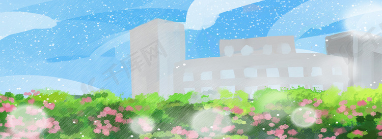 蔷薇花边城市背景