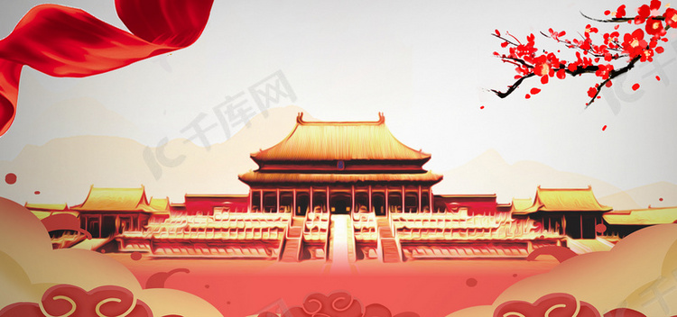 红色大气故宫建筑中国风背景