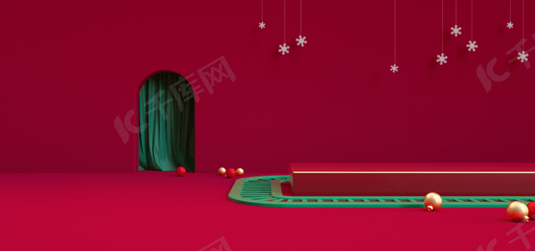 红色抽象圣诞节展台背景