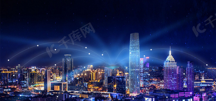 蓝色光效科技城市背景图片