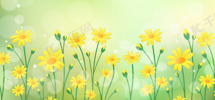 春天花卉黄色唯美简约绿色