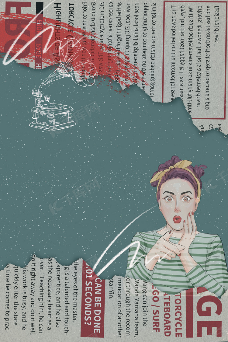 复古撕纸复古边框绿色报纸背景图片免费下载-千库网