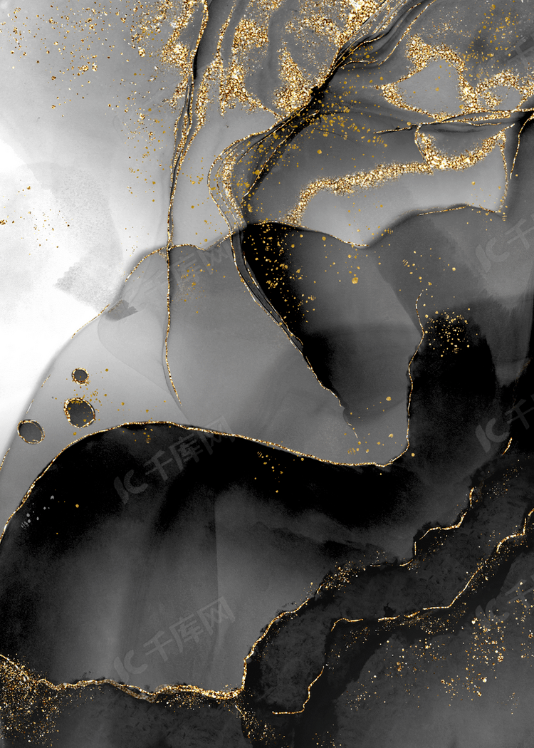 黑色水墨glitter金粉流体背景