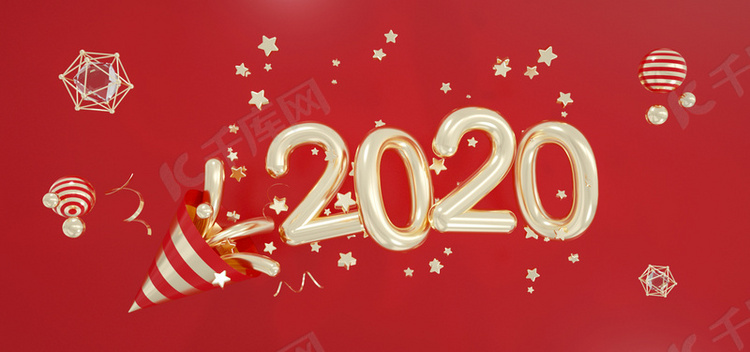 C4D红金喜庆2020新年鼠年背景