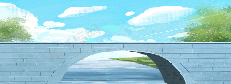 蓝天白云河边桥梁背景