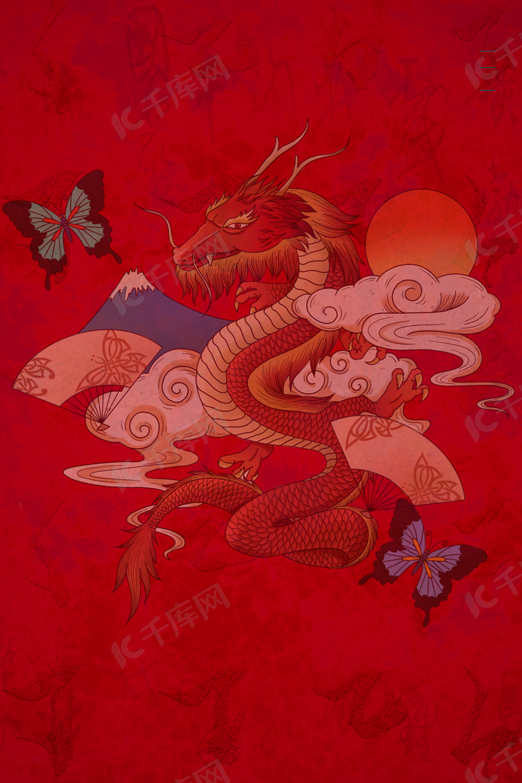 中国风国潮红色海报背景