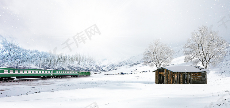 小雪冬日雪地火车合成背景