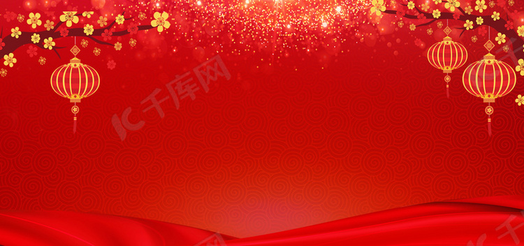 中国风潮红色新年背景banner