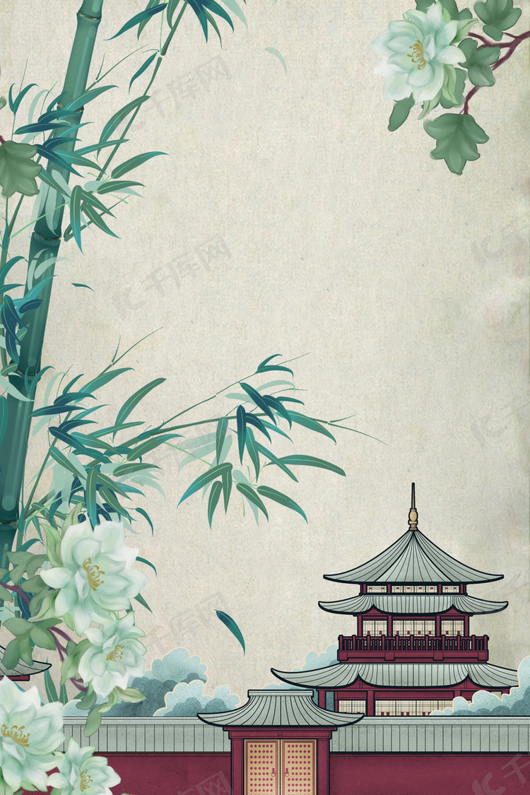 中国风工笔画简约海报背景