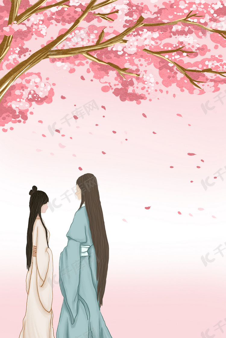 古风简约梦幻温馨情侣七夕文艺清新手绘背景图片免费下载-千库网